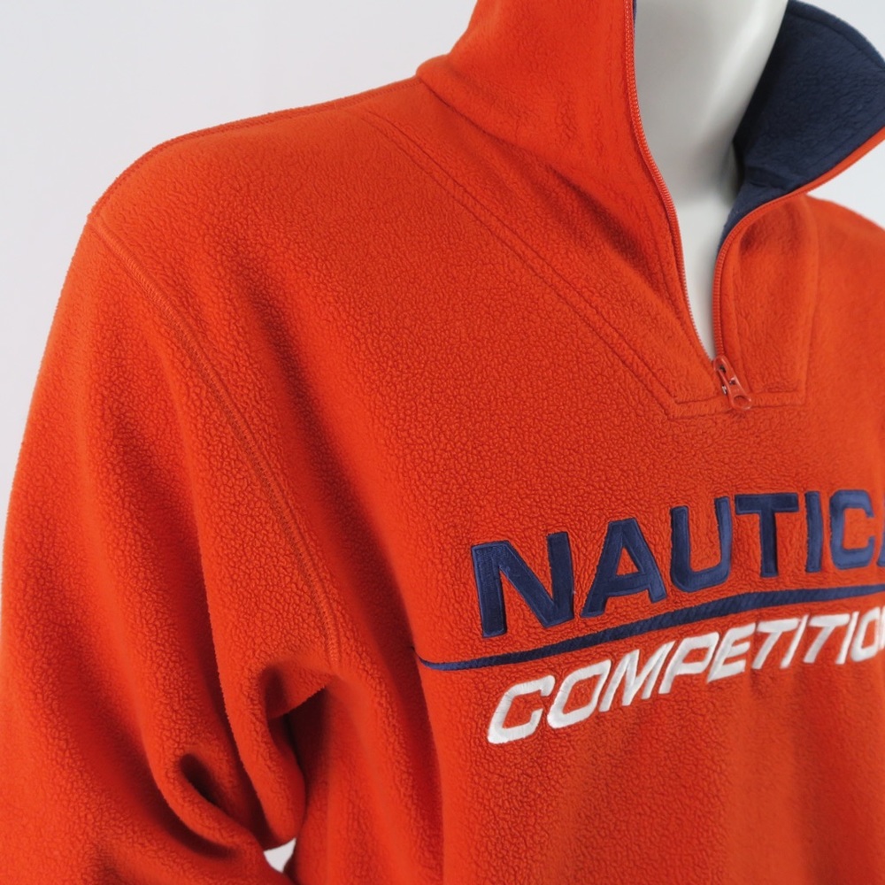 Nautica Competition 1/4 Zip Fleece Pullover Sweater Mens Small Orange - Picture 4 of 9